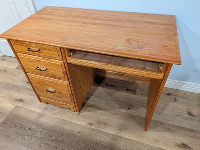 Solid Wood Desk with Drawers & Pull-Out Tray