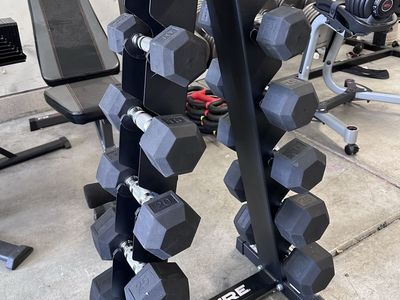Inspire Rubber Hex Dumbbell Set & Rack