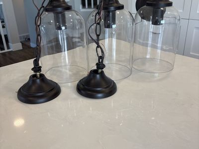3 Clear Glass & Bronze Pendant/Wall Mount Light Fixtures - Bell Jar Design