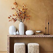 Crate & Barrel Intarsia Teak Console Table - 50" Geometric Mosaic Inlay Parsons Style