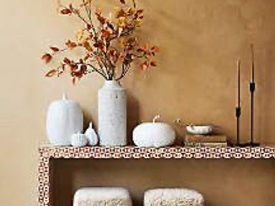 Crate & Barrel Intarsia Teak Console Table - 50" Geometric Mosaic Inlay Parsons Style