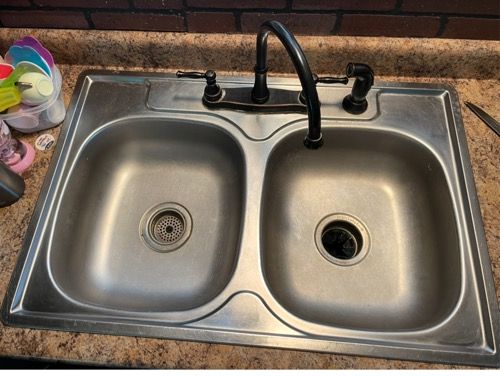 Dual stainless steel kitchen sink with faucet
