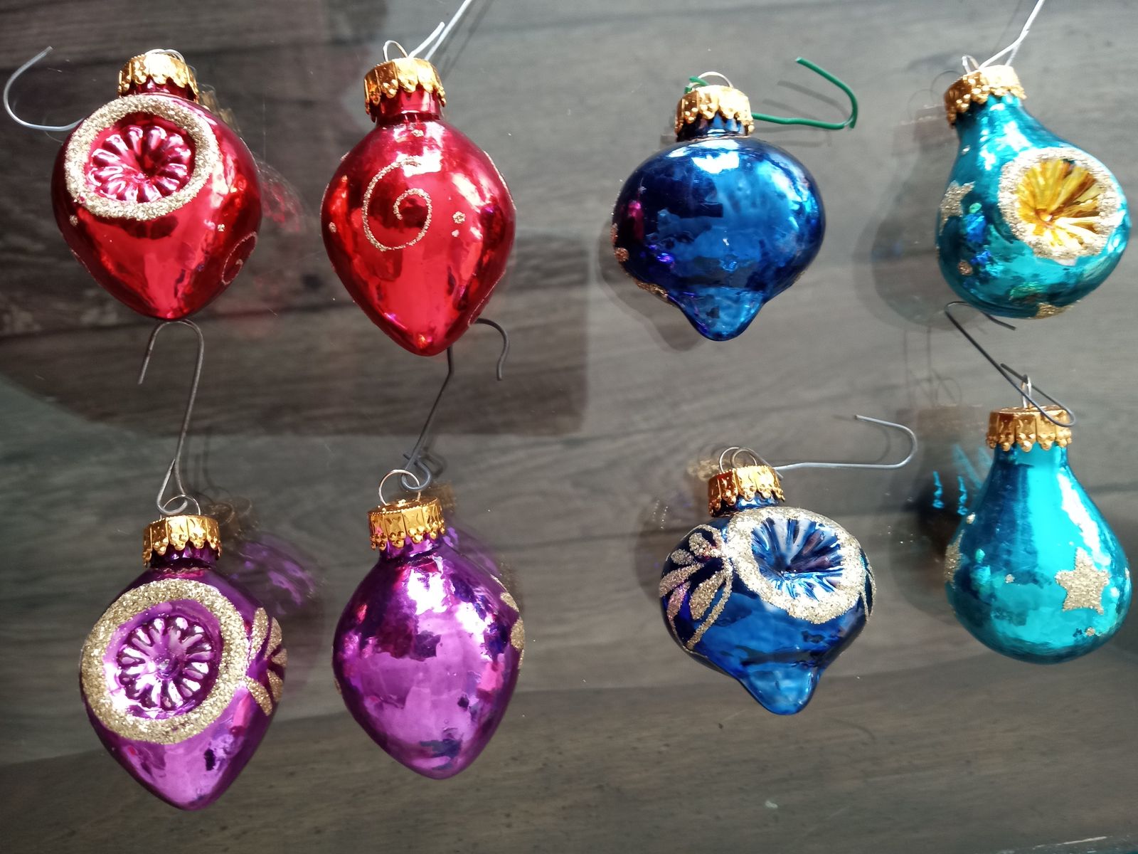 Vintage Hand-Blown Mercury Glass Christmas Ornaments - Set of 8 Assorted Colors