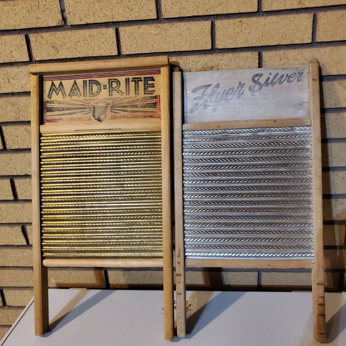 Vintage Antique Washboards - Maid-Rite & Flyer Silver Lot of 2