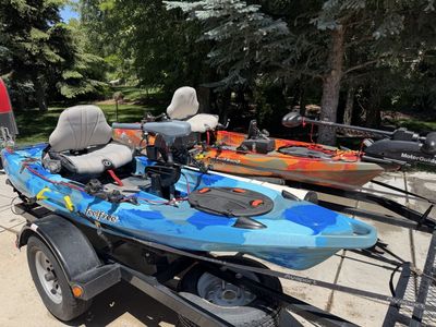 2 Feelfree Lure 11.5 Kayaks w/ Newport Vessels 36lb Trolling Motor & Motorguide X3 55lb Trolling Motor