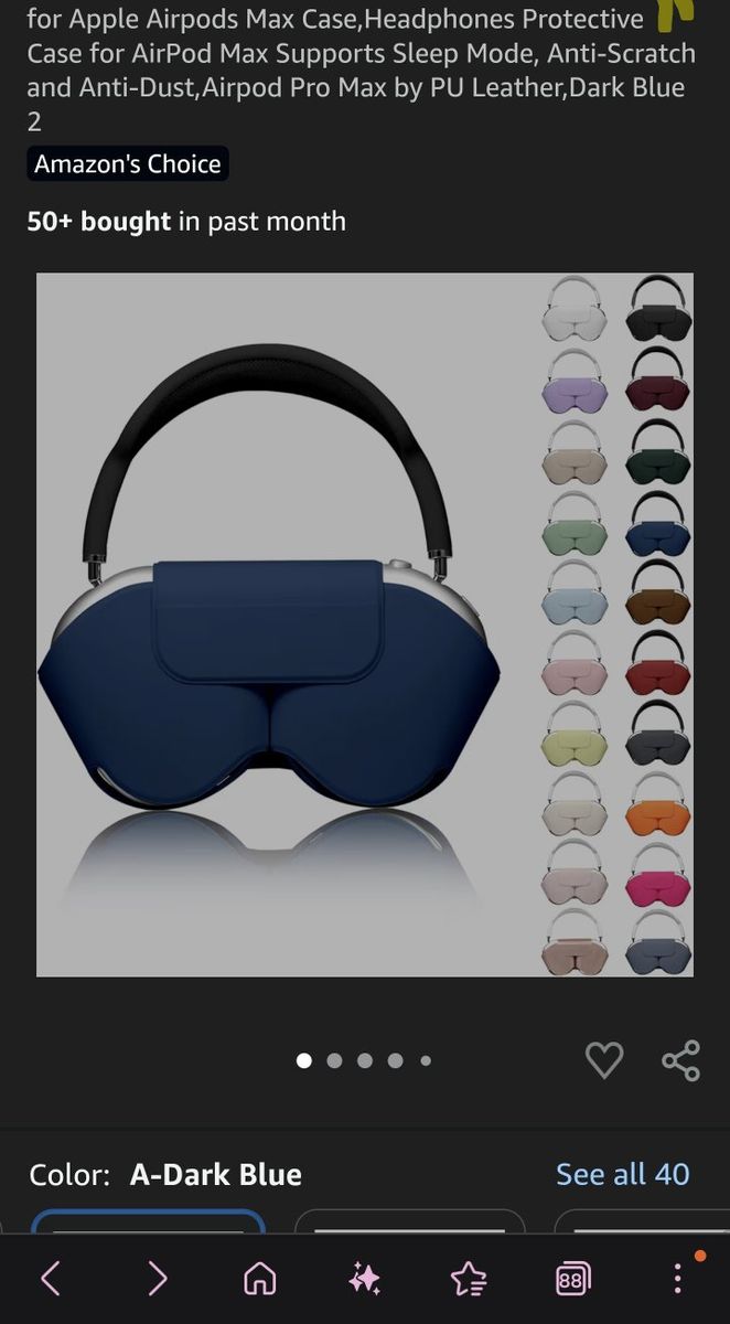 PU Leather Dark Blue Protective Case for Apple AirPods Max - Sleep Mode, Anti-Scratch, Anti-Dust