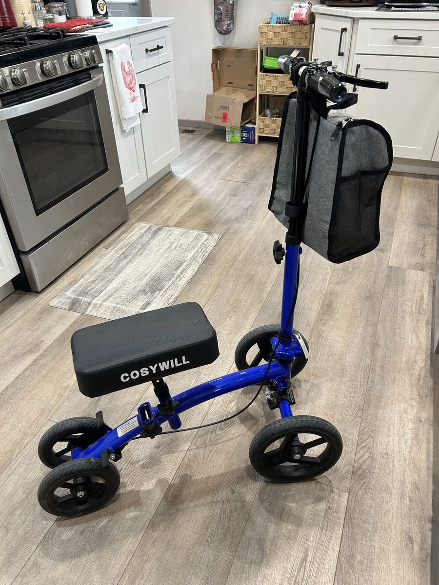 COSYWILL Blue Foldable Knee Scooter Walker with Basket - Mobility Aid