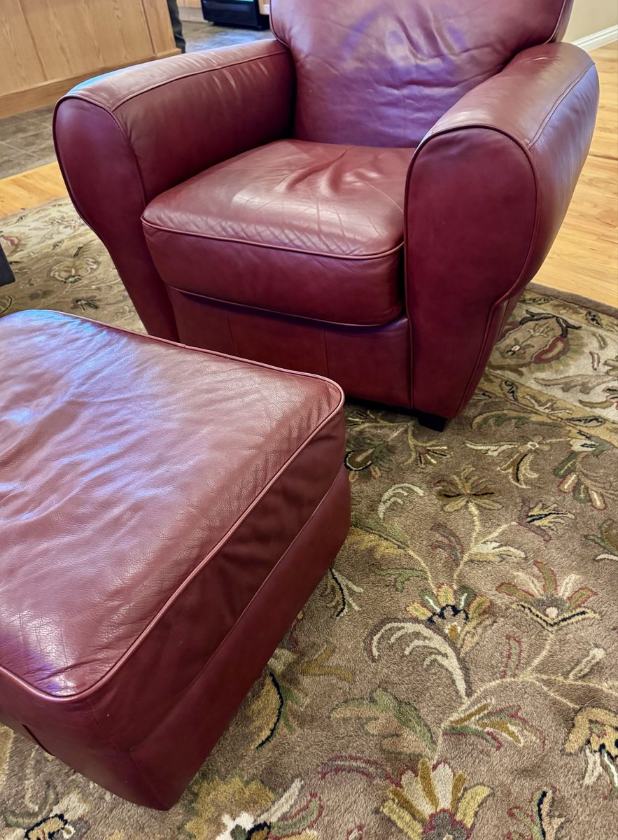 Leather Club Chair and Ottoman