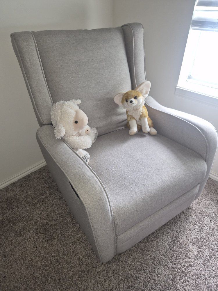 Gray Upholstered Glider/Rocker Recliner Chair for Nursery or Living Room
