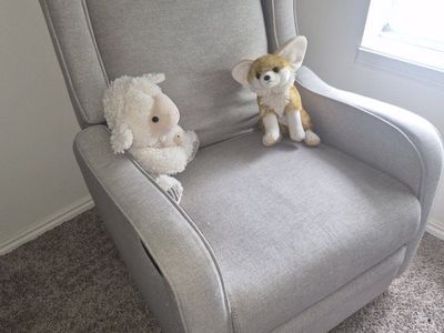 Gray Upholstered Glider/Rocker Recliner Chair for Nursery or Living Room