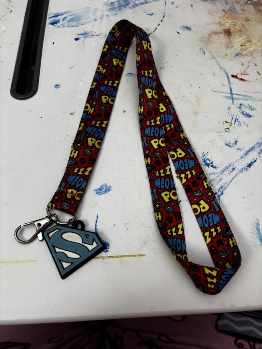 Lanyard with Pop Art Style Comic Print & Rubber S-Shield Charm