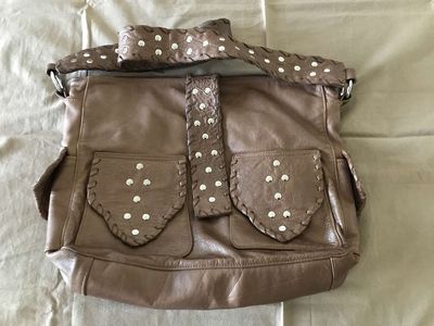 Jacqueline Jarrott Genuine Leather Handbag or Leather Light Brown Wallet and Green Polyester Fabric Wallet