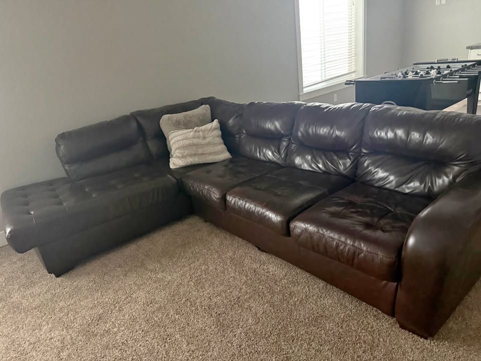 Large Brown Leather Sectional Sofa