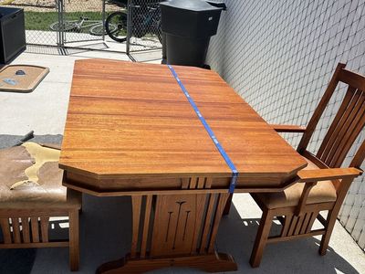 Oak Dining Table with 4 Chairs - Arts and Crafts Style Wooden Kitchen Set
