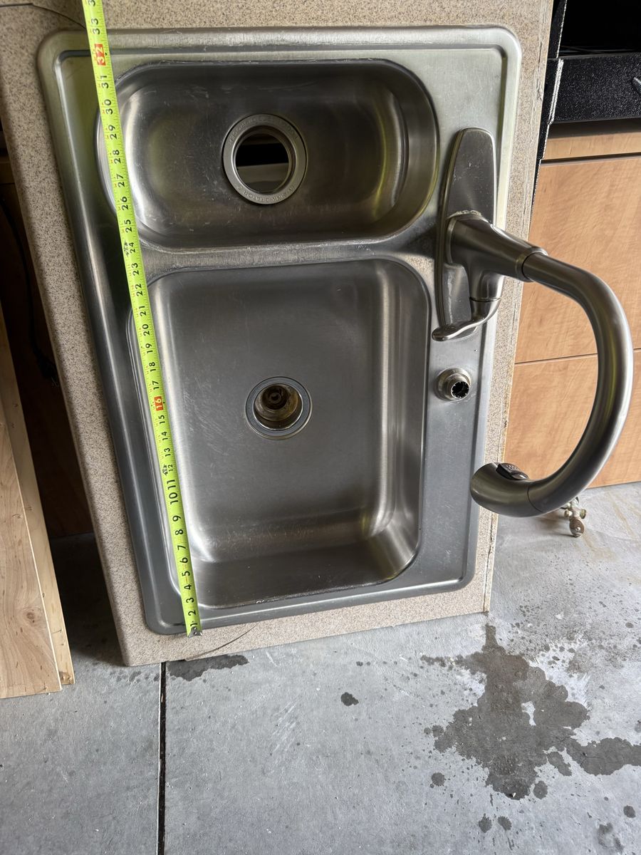 Used Stainless Steel Double Basin Kitchen Sink with Faucet -