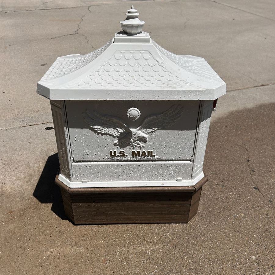 White U.S. Mailbox with Eagle Design - Outdoor Mail Box, Post Mount Ready