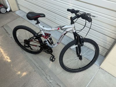 Mongoose Ledge 2.1 Adult Mountain Bike - Silver Full Suspension, 21-Speed, 24” Wheels