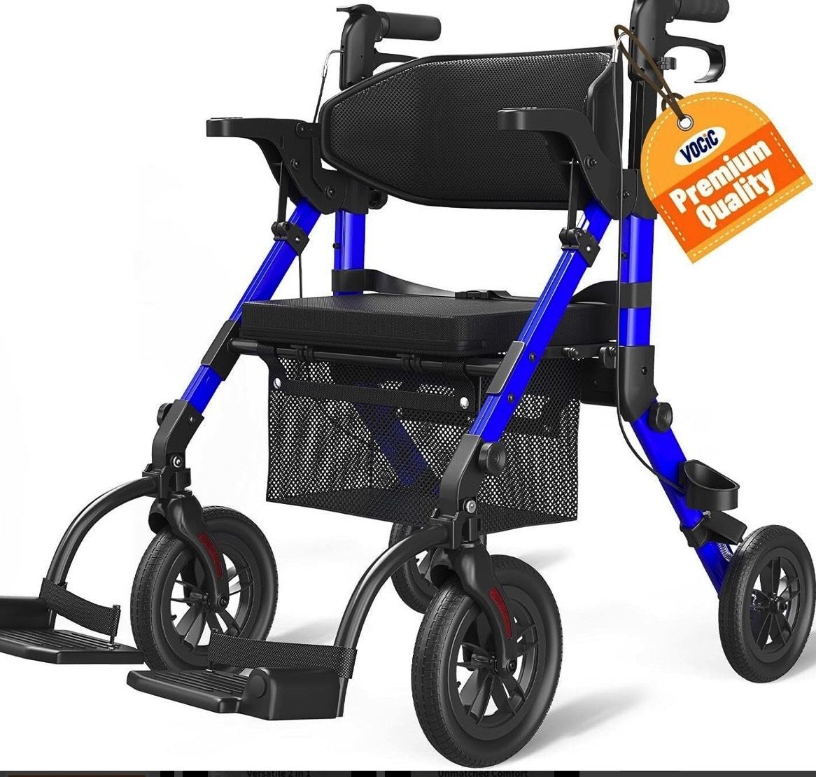 VOCIC 2-in-1 Rollator Walker and Transport Wheelchair in Blue