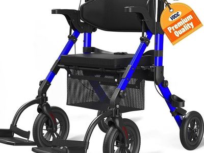 VOCIC 2-in-1 Rollator Walker and Transport Wheelchair in Blue