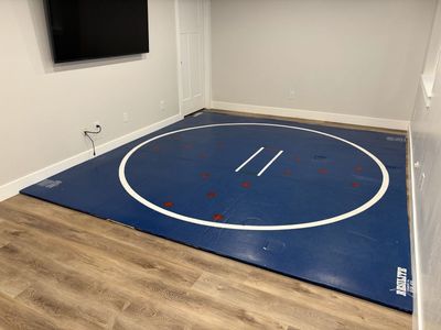 Wrestling Mat - Resilite Blue Circular Design, Used 11’9” x 11’1” Wrestling / BJJ / MMA Practice Mat