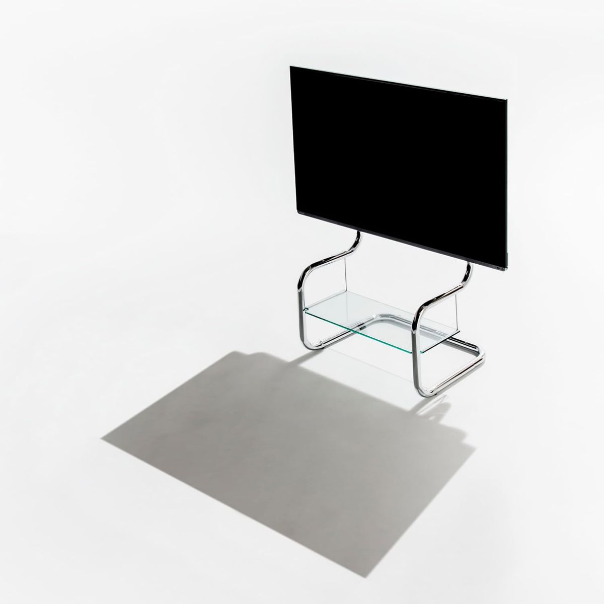 Modern Minimalist Glass Shelf Floor TV Stand Metal up to 65 inch