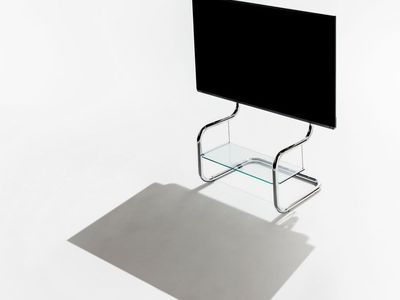 Modern Minimalist Glass Shelf Floor TV Stand Metal up to 65 inch