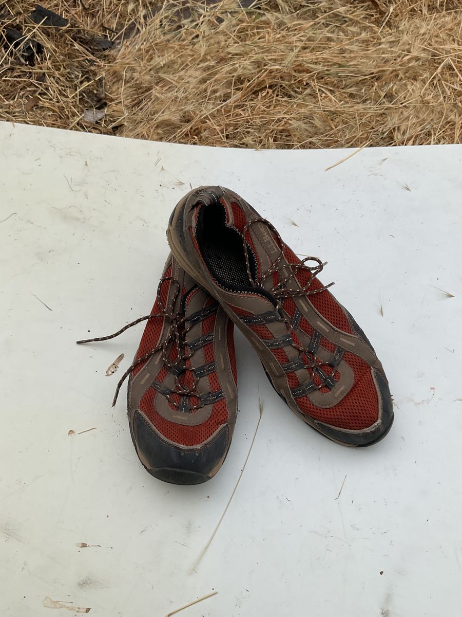 Orange and brown light hiking shoes