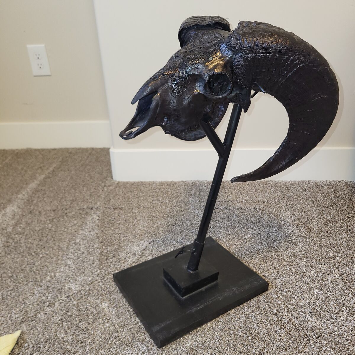 Carved Black Ram Skull