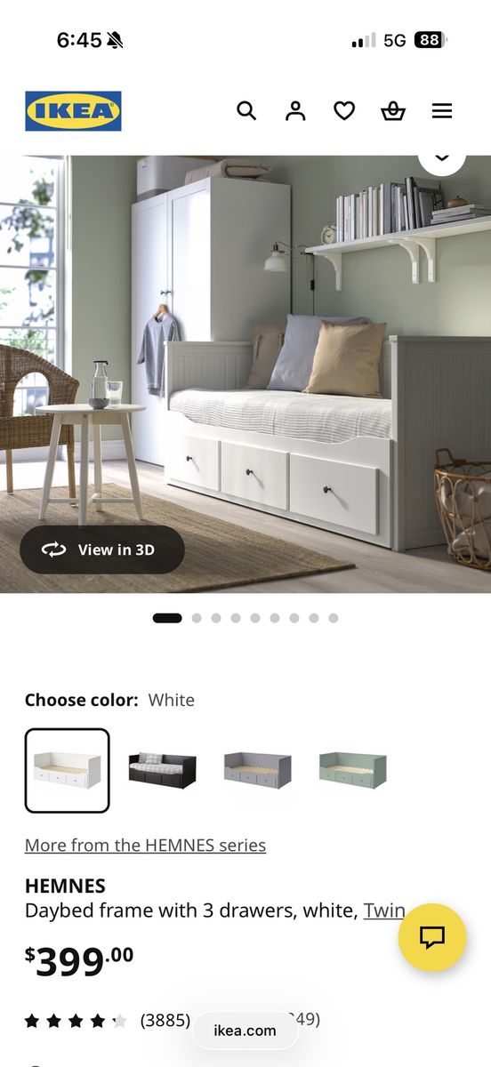 IKEA HEMNES White Twin Daybed Frame w/ 3 Drawers - Disassembled, Ready for Pickup