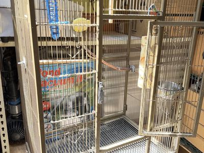 Large Heavy Duty Brown Bird Cage Aviary with Stand Play Top Pull Out Tray Secure Lock Rolling Wheels Parakeet finch cage