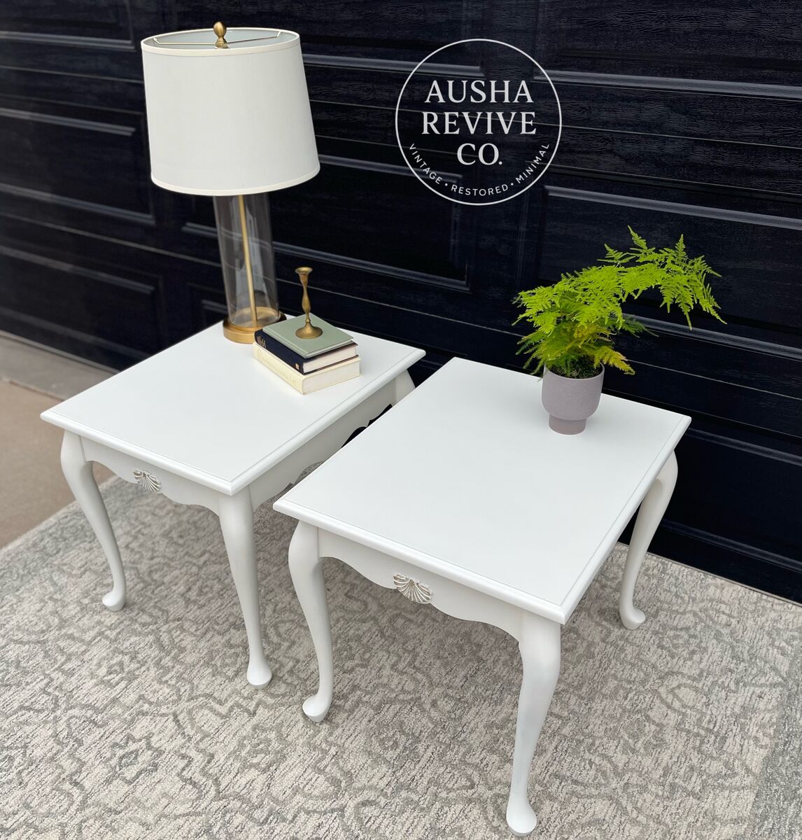 2 Large Vintage Elegant White End Tables – (Pair)