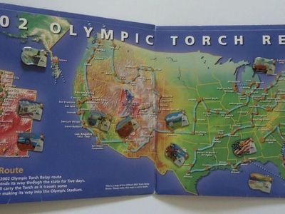 2002 Salt Lake City Winter Olympics Torch Relay Souvenir Map with 14 Commemorative Pins