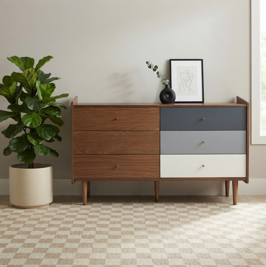 MCM Two-Tone Walnut & Grey Ombré 6-Drawer Dresser