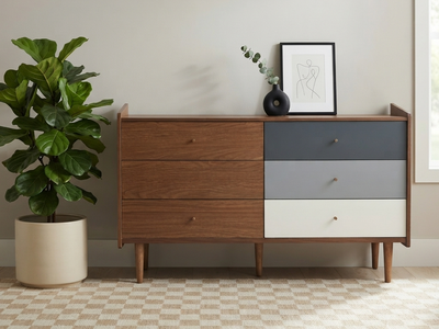 MCM Two-Tone Walnut & Grey Ombré 6-Drawer Dresser