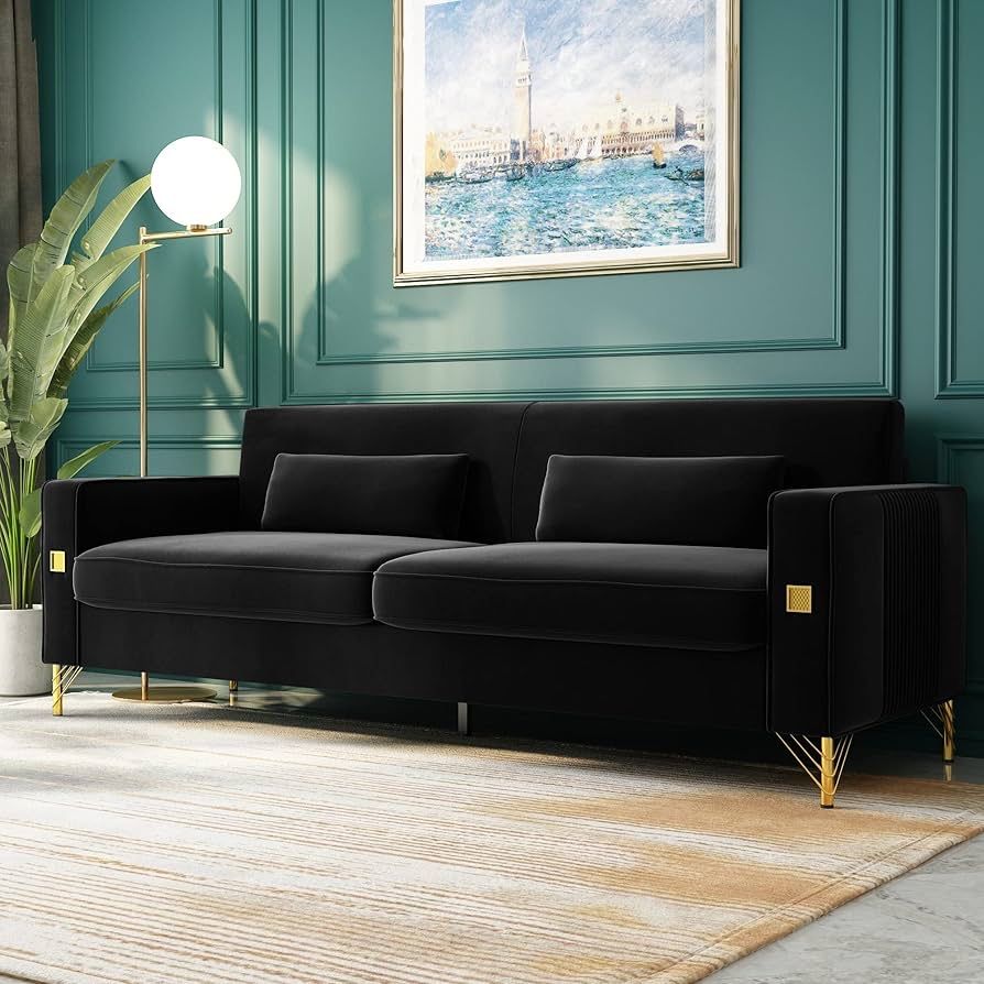 85.63 Black Velvet Sofa + Ottoman