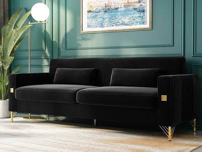 85.63 Black Velvet Sofa + Ottoman