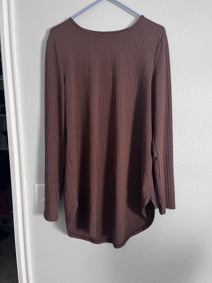 Brown Ribbed Jersey Long Sleeve Top - and bottom Women's Size large