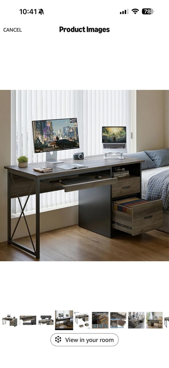 Bestier Desk with Drawers (55-inch Width) and Storage (Color: Light Gray)