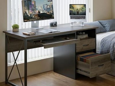 Bestier Desk with Drawers (55-inch Width) and Storage (Color: Light Gray)