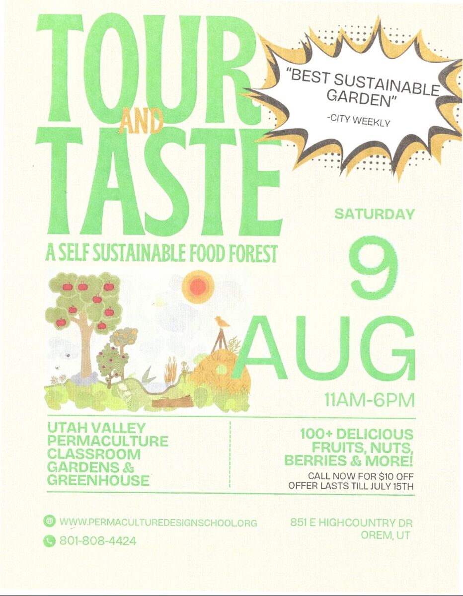 11th Annual Tour & Taste in a Food Forest of 105 Fruit/Nut, 37 kinds of Berries, Cooler, Little Water, No weeds Garden of Eden