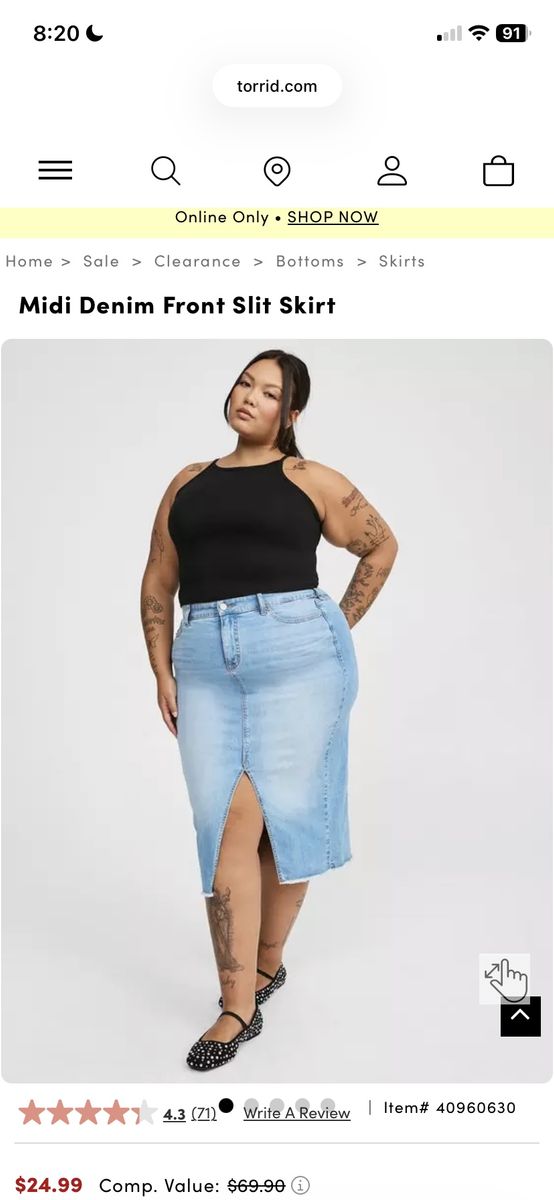 Torrid The 101 Light Wash Midi Denim Front Slit Skirt - Women's Plus Size 26