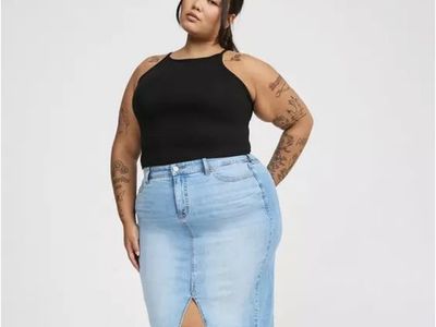 Torrid The 101 Light Wash Midi Denim Front Slit Skirt - Women's Plus Size 26
