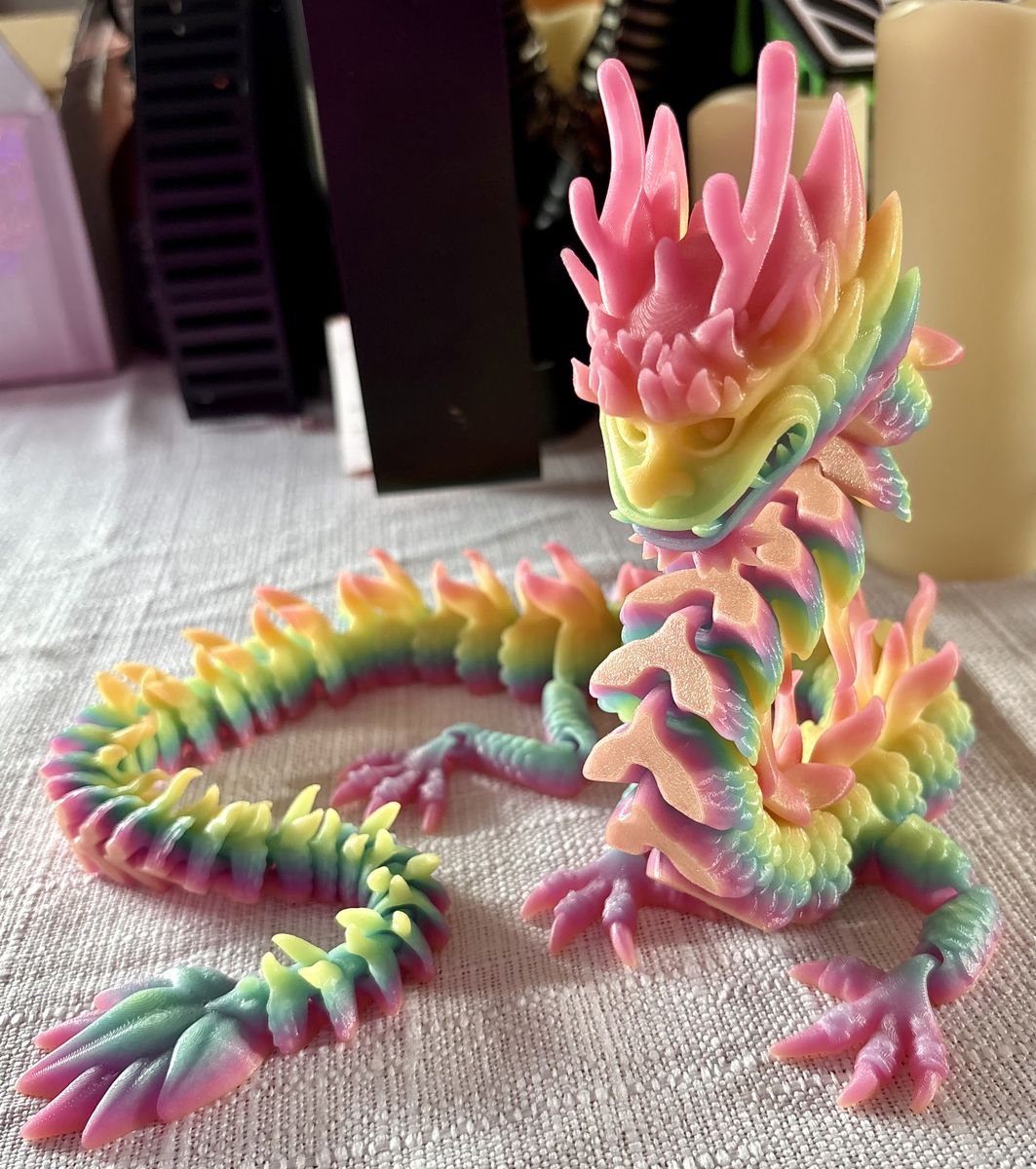 3D Printed Print Printing Rainbow Glow In The Dark Flexi Imperial Chinese Dragon ADHD AUTISM Fidget Fidgets Toy Toys