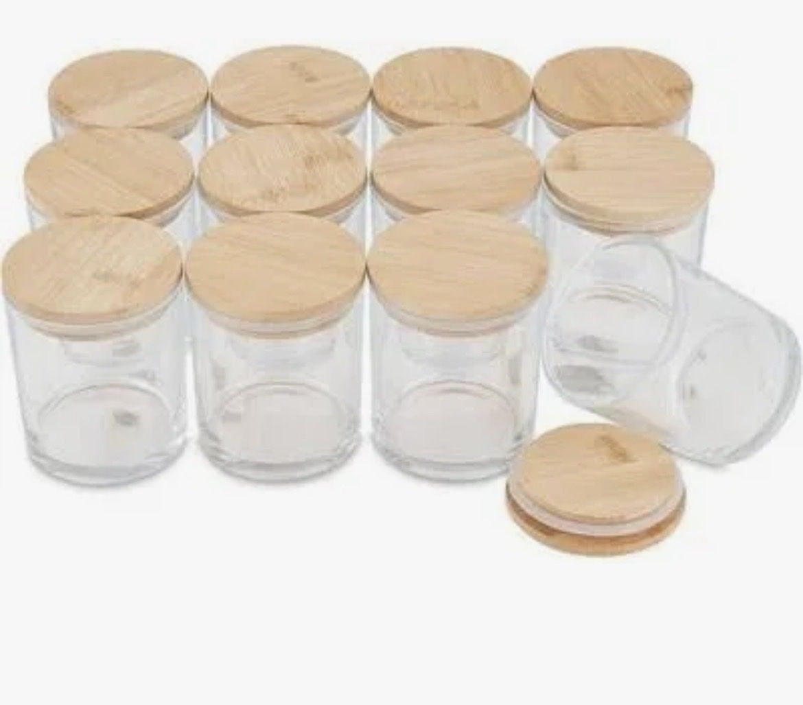 Set of 16, 10 oz. Clear Glass Candle Jars with Lids, New