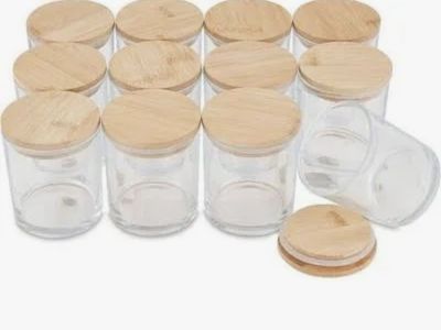 Set of 16, 10 oz. Clear Glass Candle Jars with Lids, New