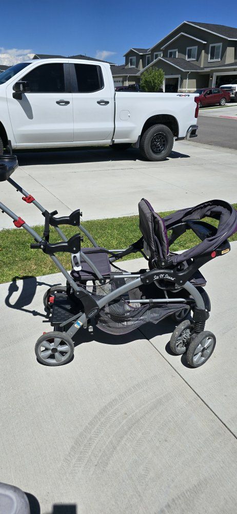 Baby Trend Sit N Stand Double Stroller Purple and Gray