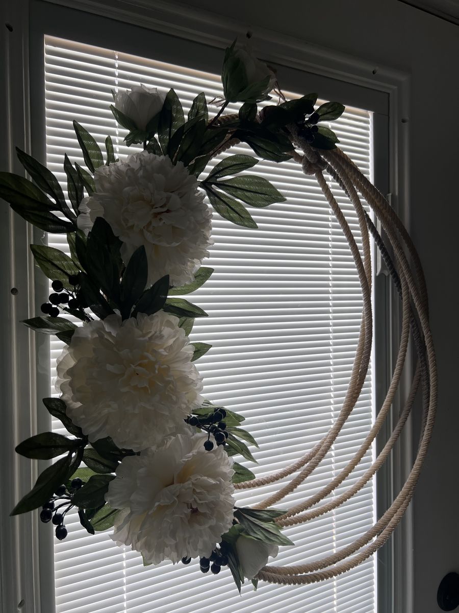Handmade Western Lariat Rope Wreath with Faux Floral Accents