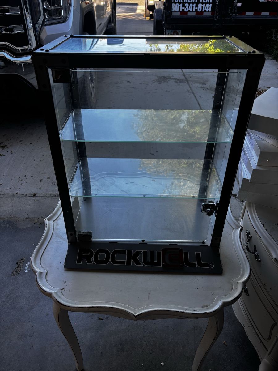 Rockwell Glass Display Case with 2 Shelves - Countertop Retail Collectibles Showcase