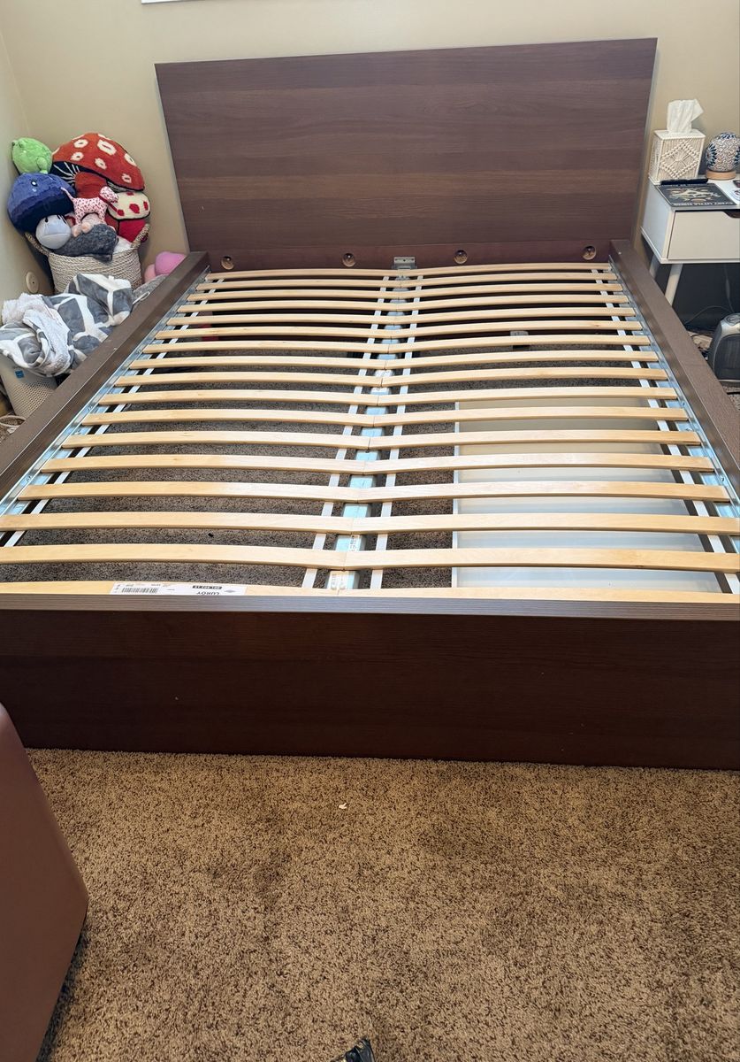 IKEA Malm Queen Size Bed Frame with Storage, Brown, Slatted Base Included. Great Deal!