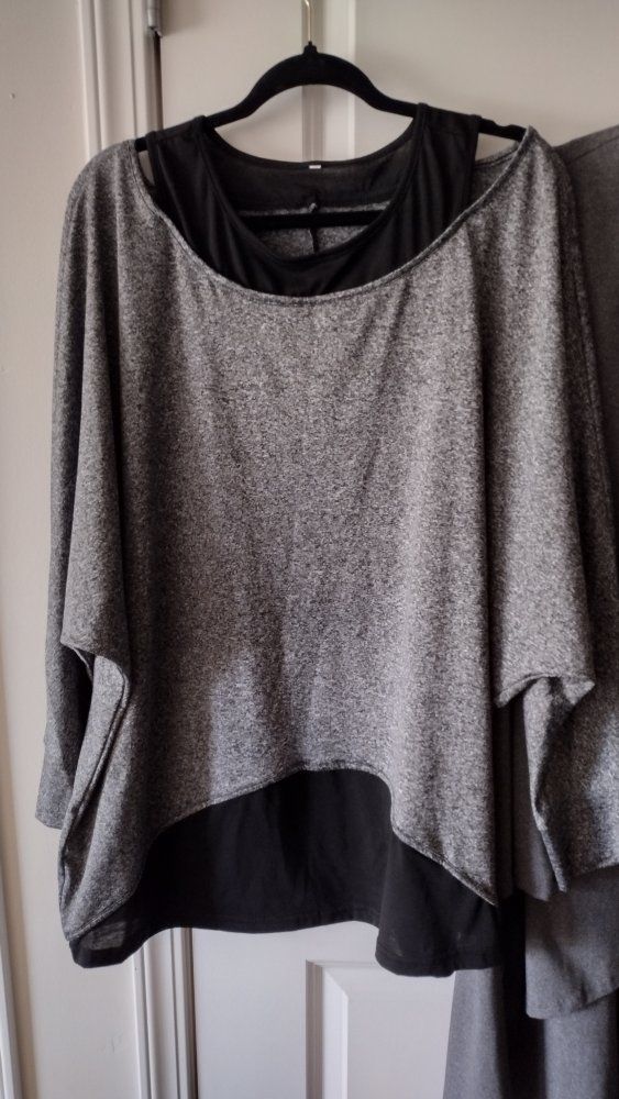 Women's Gray Layered Look Poncho Top Size 4XL